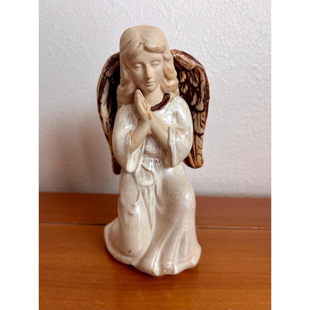 Vintage Hand Painted‎ Ceramic Porcelain Praying Angel Figurine 7in